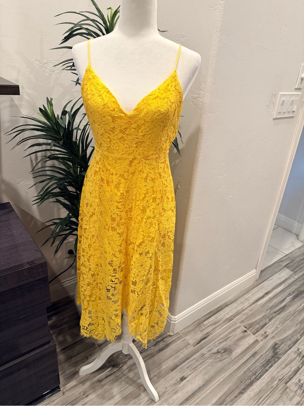 Lulu's Sunshine Yellow Lace Midi Dress